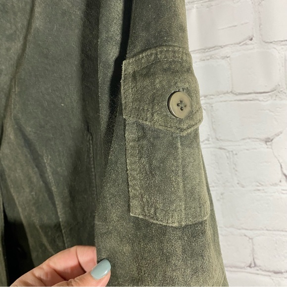 Silx Olive Army Green Suede Military Style Lined Jacket 6 - Picture 7 of 13